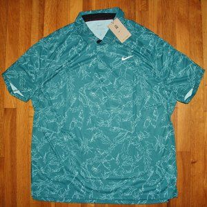 Nike Dri-Fit ADV TW Tiger Woods Golf Polo Men S M Tall Green Print